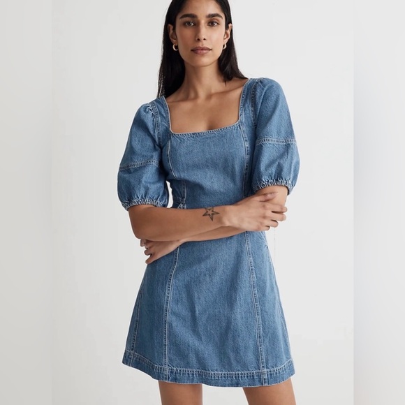Madewell Dresses & Skirts - Madewell Maisie Mini Dress Square-Neck Denim Fennwood Wash Size 2